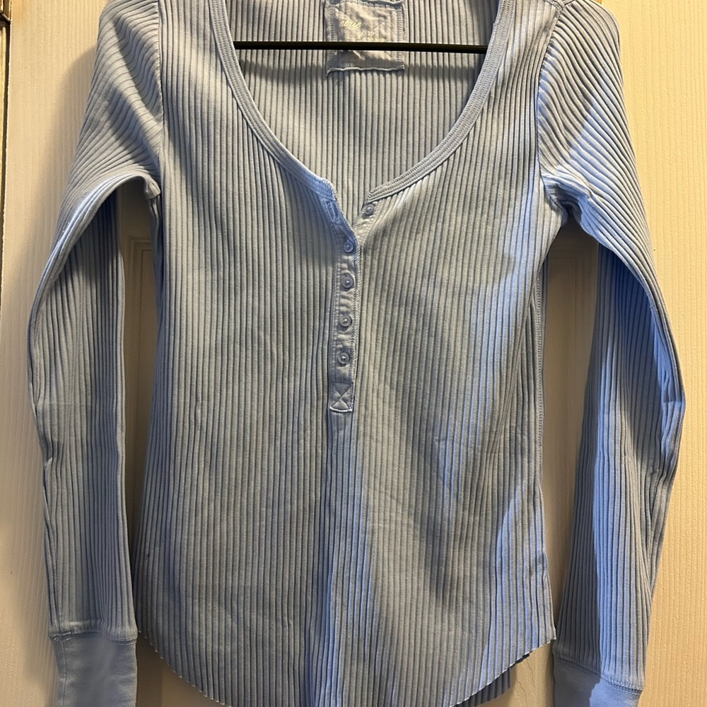Aerie Light Blue Ribbed Long Sleeve Top
